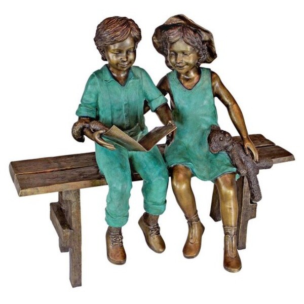 Read To Me Boy And Girl Bronze Children Sculpture